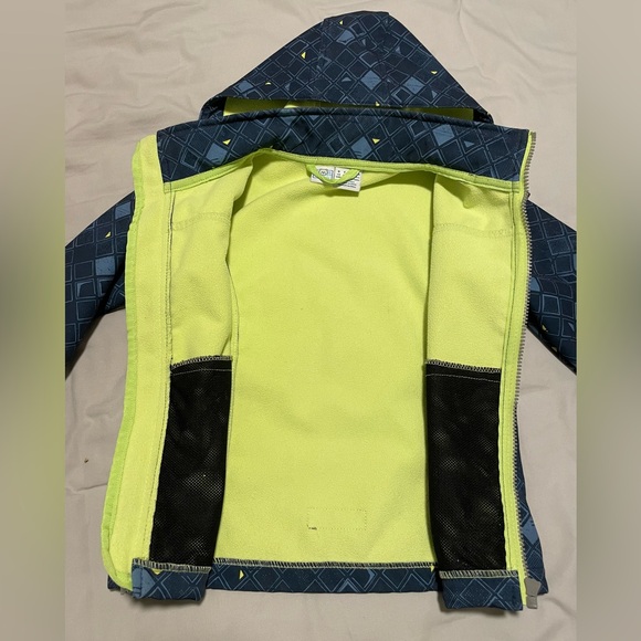 Kids Softshell Jacket Windbreaker, fleece-lined, size 4-5, blue & neon yellow - Picture 3 of 9